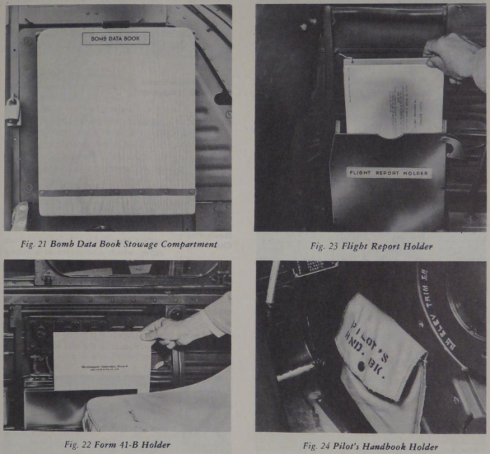 Bomb Data Book Stowage Compartment, Flight Report Holder, Form 41-B Holder & Pilot's Handbook Holder.png