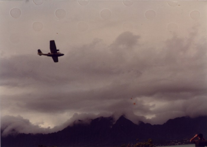 The University of Hawaii's PBY drops a memorial wreath on Kaneohe Bay 3.jpg