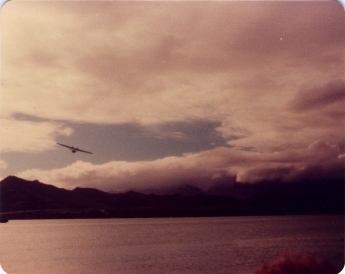 The University of Hawaii's PBY drops a memorial wreath on Kaneohe Bay.jpg