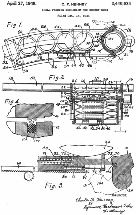 2,440,634 - Shell Feeding Mechanism for Rocket Guns.png