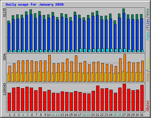 Daily usage for January 2020