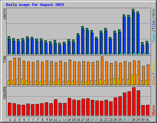 Daily usage for August 2023
